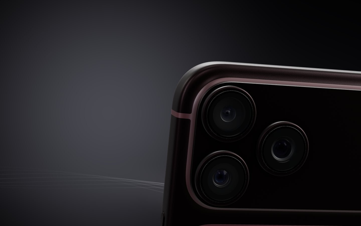 Detalhe em macro das lentes e do acabamento metálico de um smartphone (ilustração 3D conceitual)